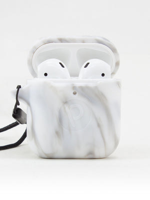 The Loopy Cases White Marble Apple AirPods case.