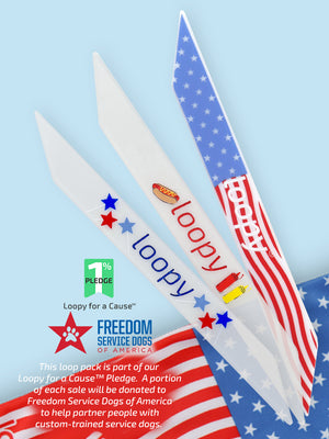 The Loopy Cases Americana Loop Pack, with a description of our partnership with Freedom Service Dogs of America.