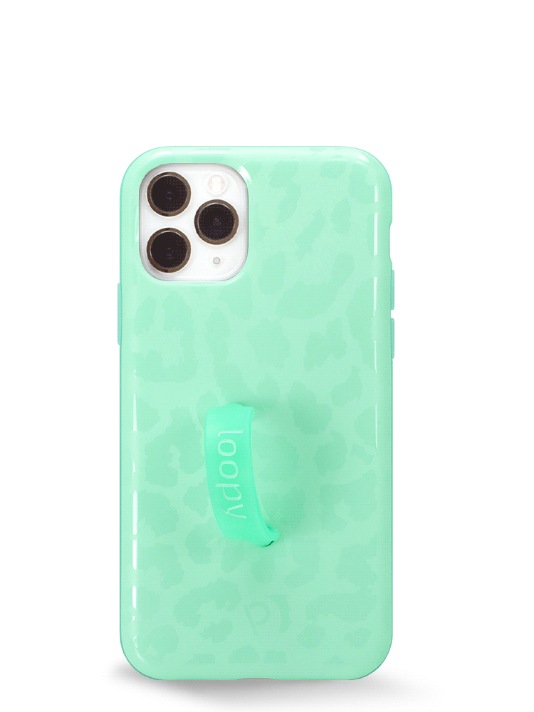 The iPhone 11 Pro Mint Leopard Loopy Case.