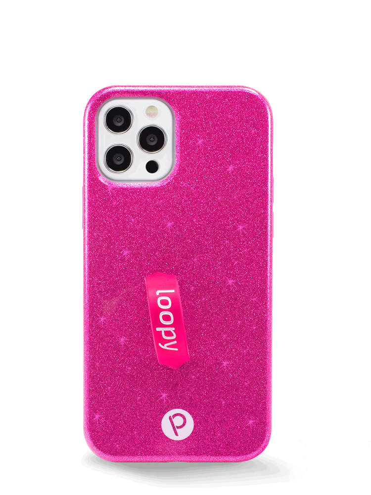 The iPhone 12 Sparkle Hot Pink Loopy Case.