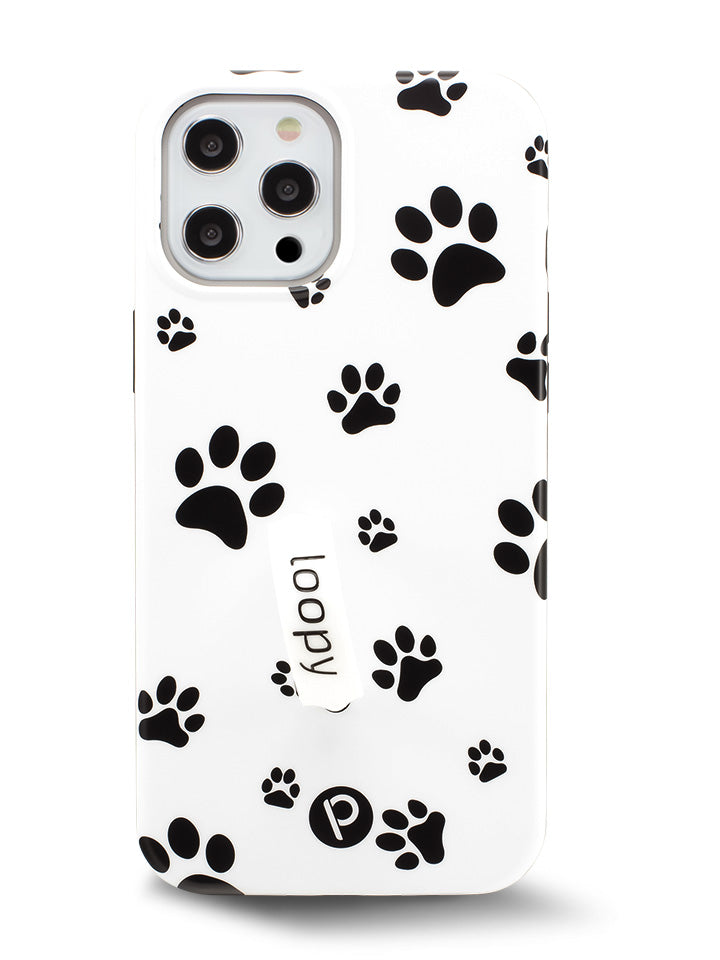 The iPhone 12 Pro Max Pawprints Loopy Case.