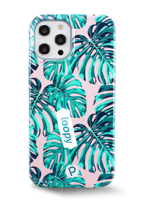 The iPhone 12 Pro Max Pink Monstera Loopy Case.