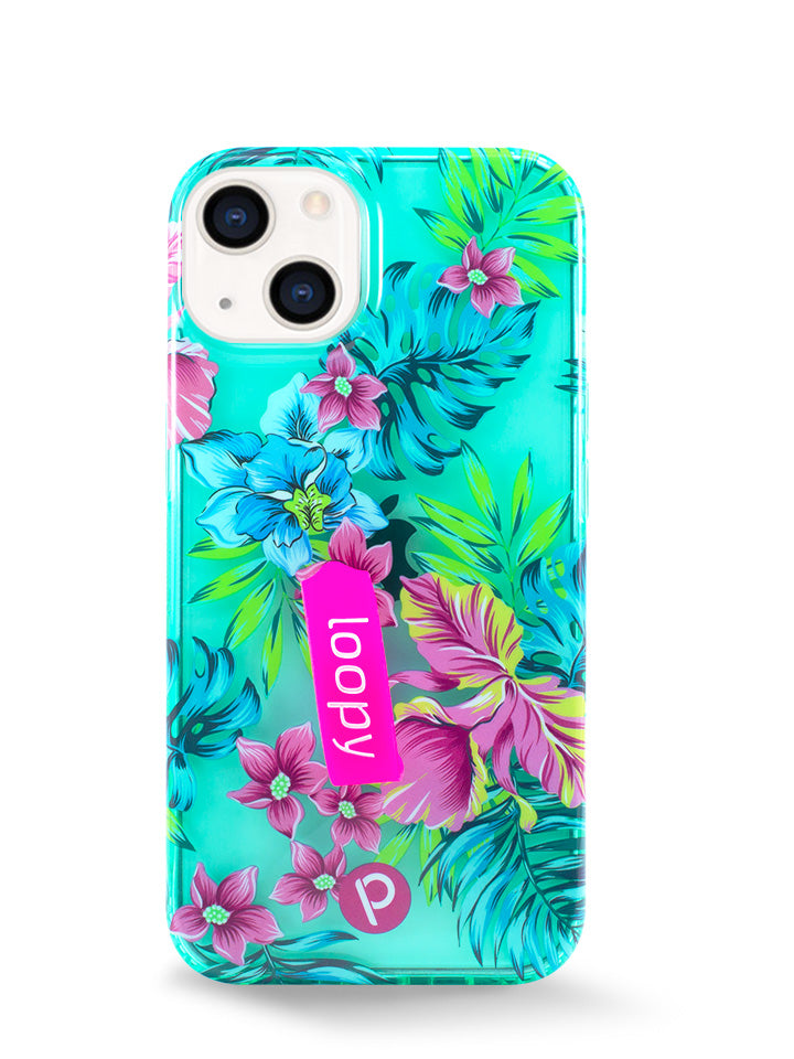 The iPhone 13 Clear Sea Glass Floral Loopy Case.