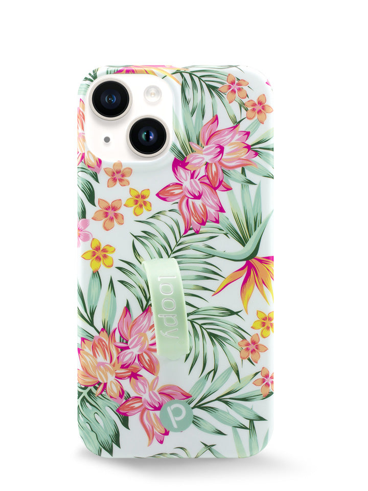 The iPhone 14 Tropical Blooms Loopy Case.