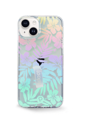 The iPhone 14 Plus Clear Pearl Paradise Loopy Case.