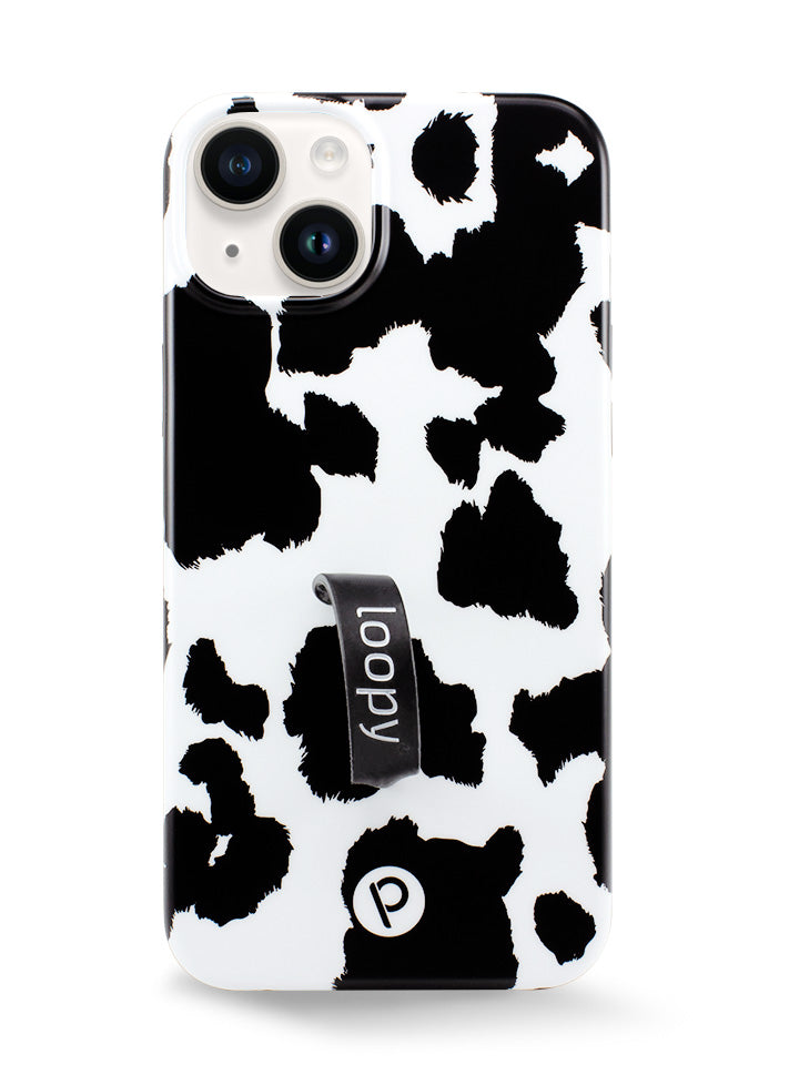 The iPhone 14 Plus Cow Print Loopy Case.