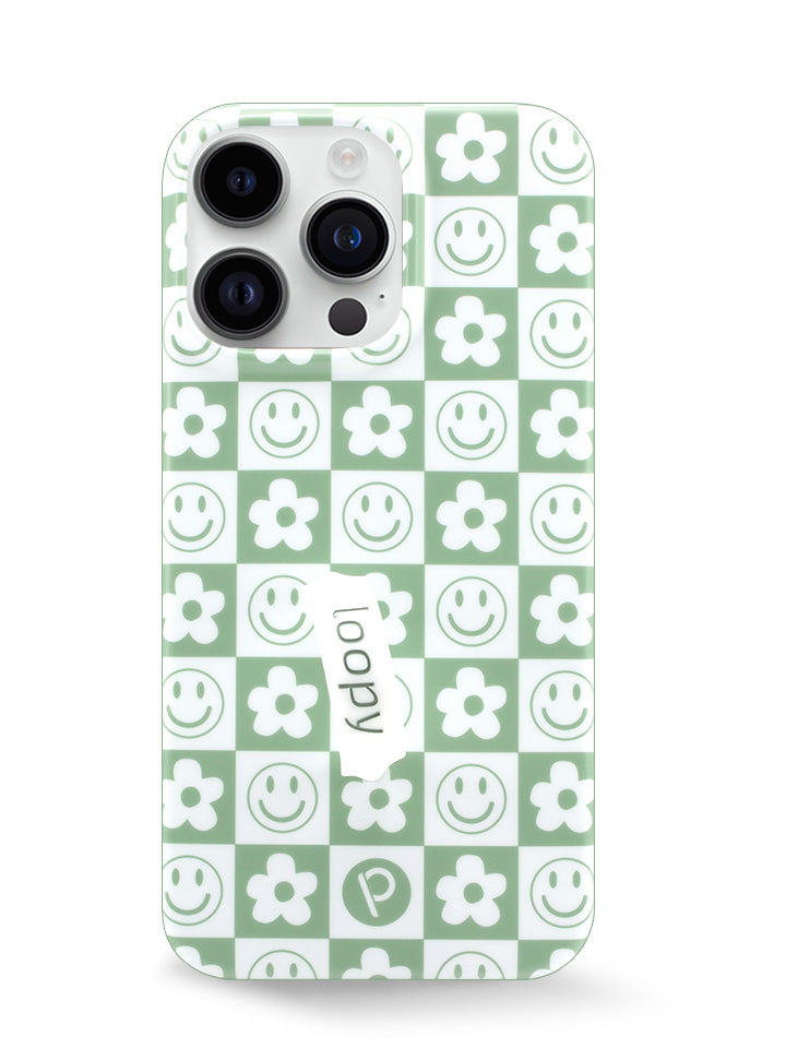 The iPhone 14 Pro Max Groovy Sage Checkered Loopy Case.