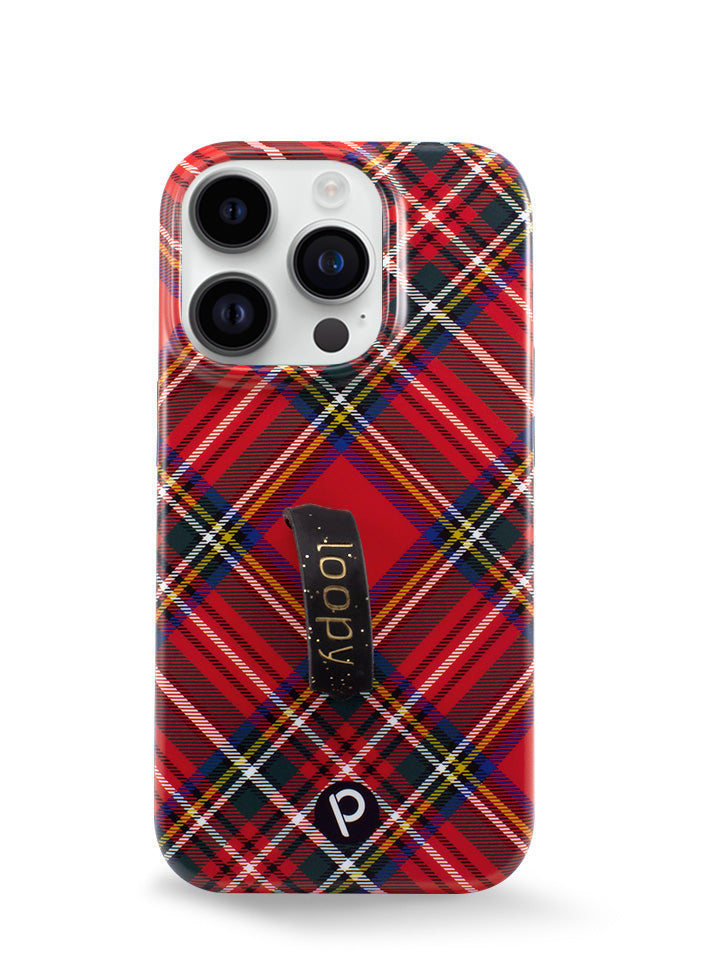 The iPhone 14 Pro Red Tartan Plaid Loopy Case.