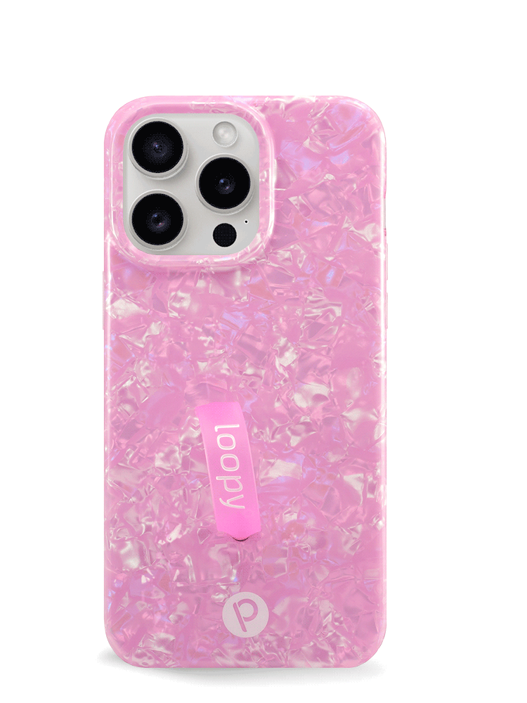 The iPhone 15 Pro Max Pink Opal Shell Loopy Case.