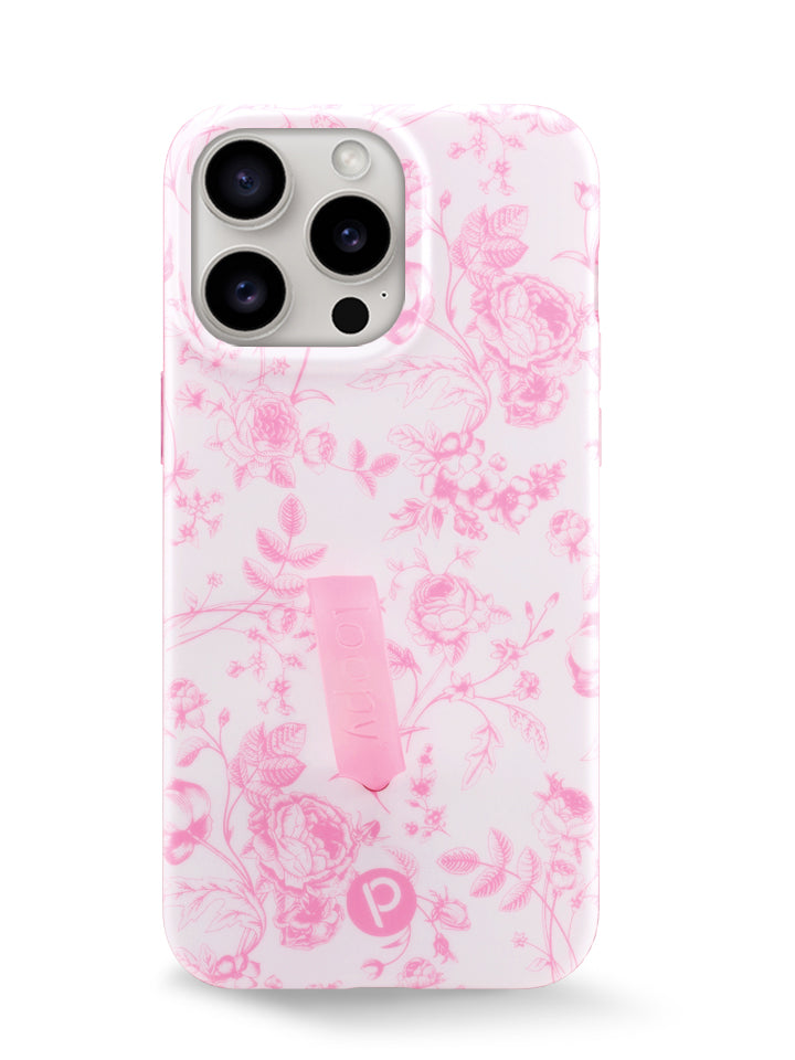 The iPhone 15 Pro Max Pink Toile Loopy Case.