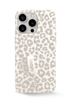 The iPhone 15 Pro Max Taupe Leopard Loopy Case.