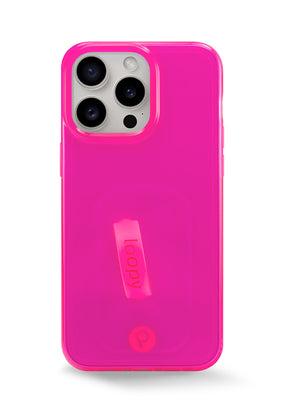 The iPhone 15 Pro Max Clear Neon Pink Loopy Case.