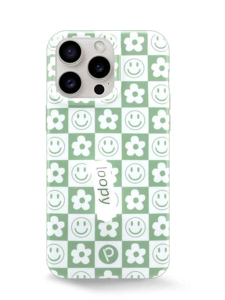 The iPhone 15 Pro Max Groovy Sage Checkered Loopy Case.