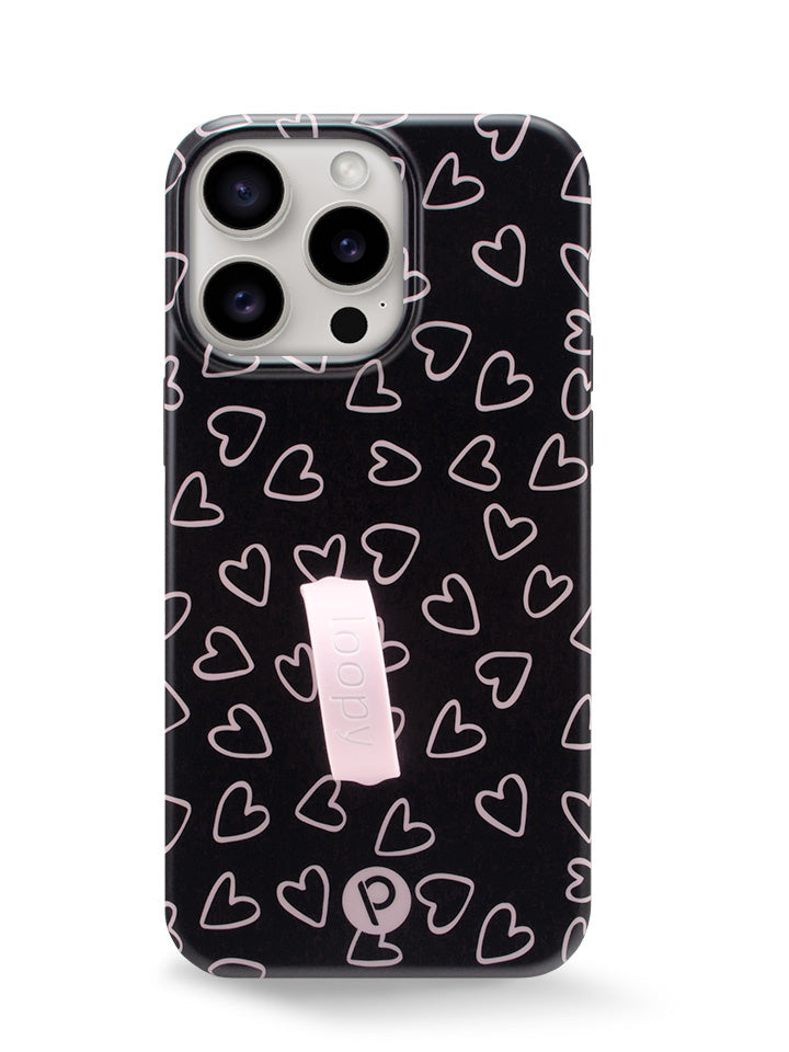 The iPhone 15 Pro Max Midnight Hearts Loopy Case.