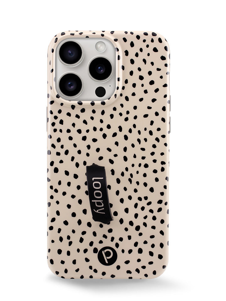 The iPhone 15 Pro Max Mocha Dots Loopy Case.