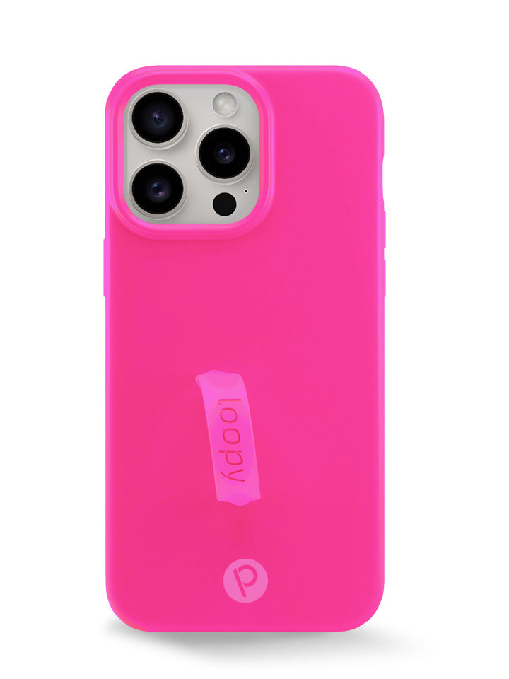 The iPhone 15 Pro Max Neon Magenta Loopy Case.