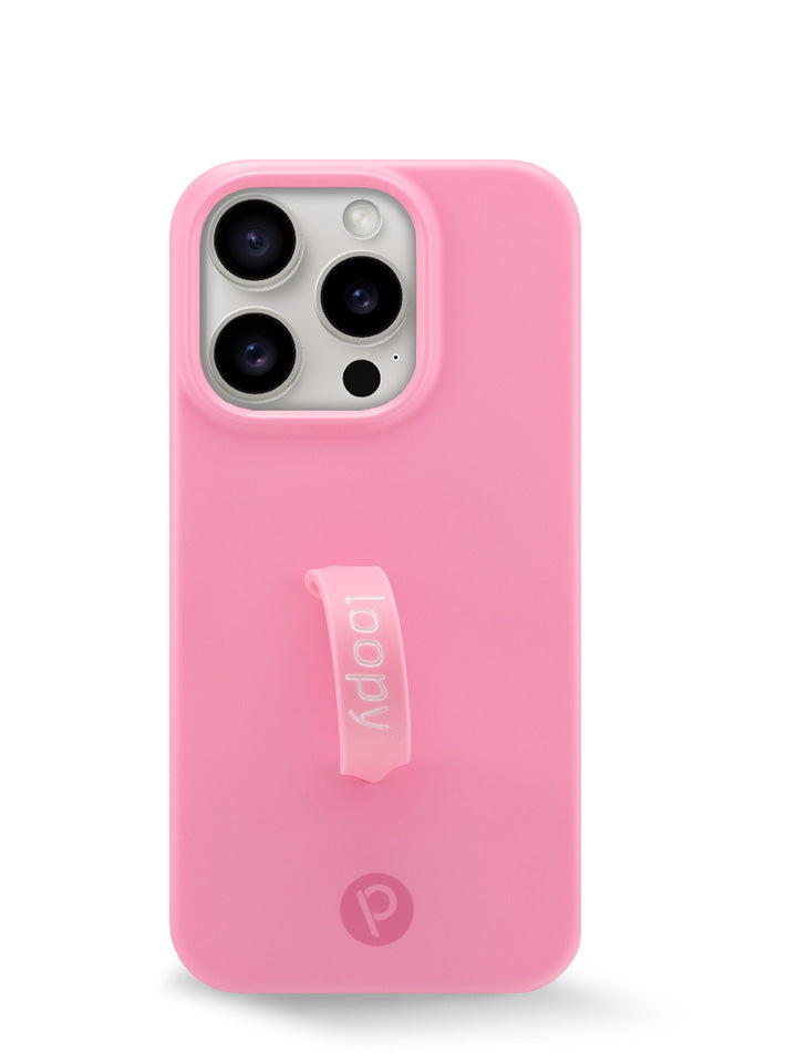 The iPhone 15 Pro Bubblegum Pink Loopy Case.