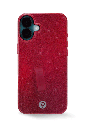 The iPhone 16 Plus Maroon Shimmer Loopy Case.