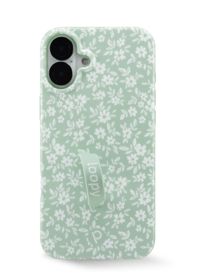 The iPhone 16 Plus Sage Floral Loopy Case.