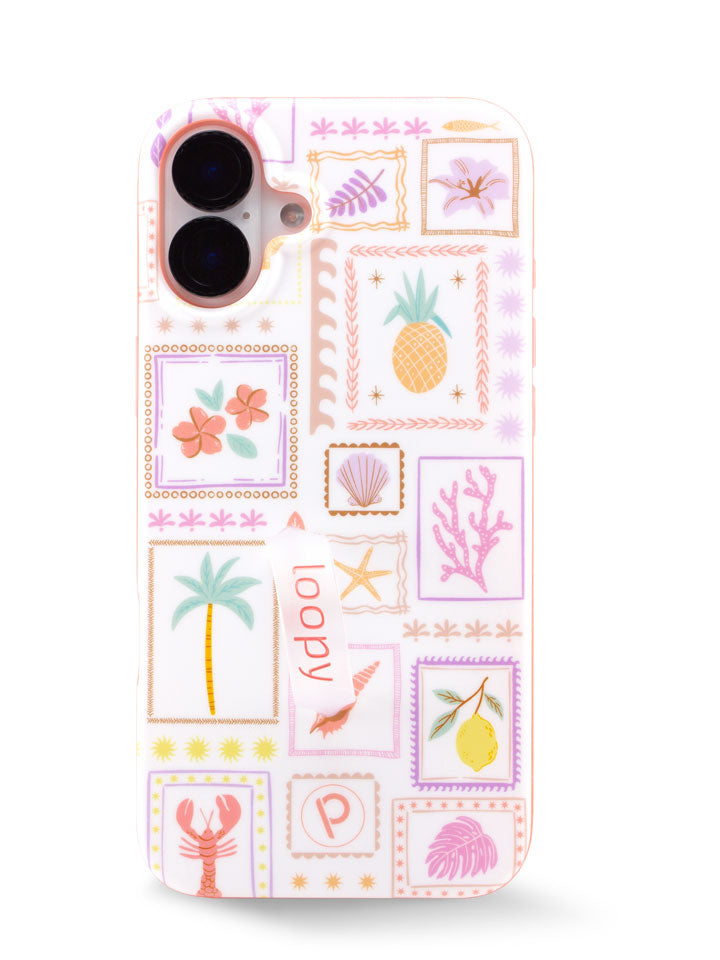 The iPhone 16 Plus Seaside Stamps Loopy Case.