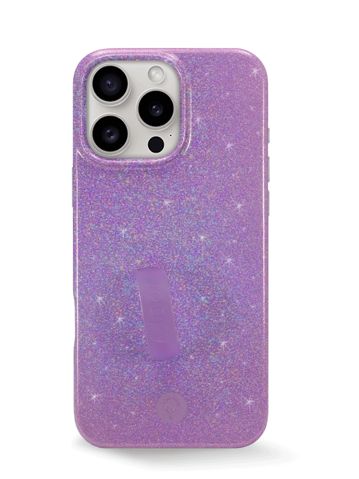 The iPhone 16 Pro Max Lavender Sparkle Loopy Case.