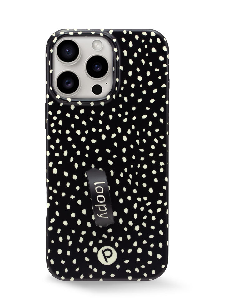 The iPhone 16 Pro Noir Dots Loopy Case.