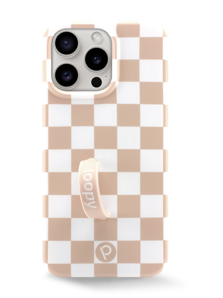 The iPhone 16 Pro Max Sand Dollar Checkered Loopy Case.