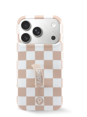 The iPhone 17 Pro Sand Dollar Checkered Loopy Case.