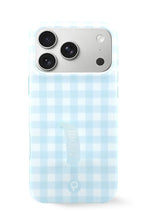 The iPhone 17 Pro Max Blue Gingham Loopy Case.