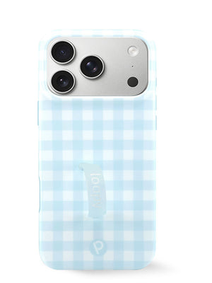 The iPhone 17 Pro Max Blue Gingham Loopy Case.