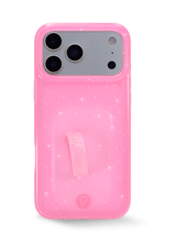 The iPhone 17 Pro Clear Sparkle Pink Loopy Case.