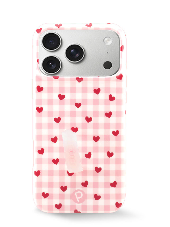 The iPhone 17 Pro Max Galentine's Gingham Loopy Case.
