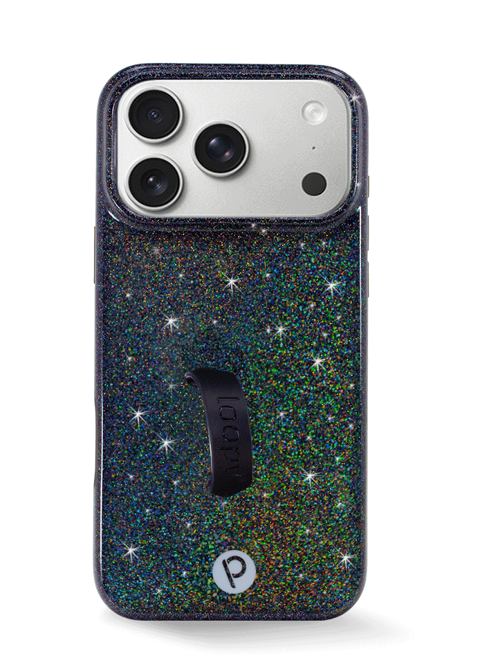 The iPhone 17 Pro Max Sparkle Black Loopy Case.