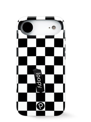 The iPhone 17 Air Black and White Checkered Loopy Case.