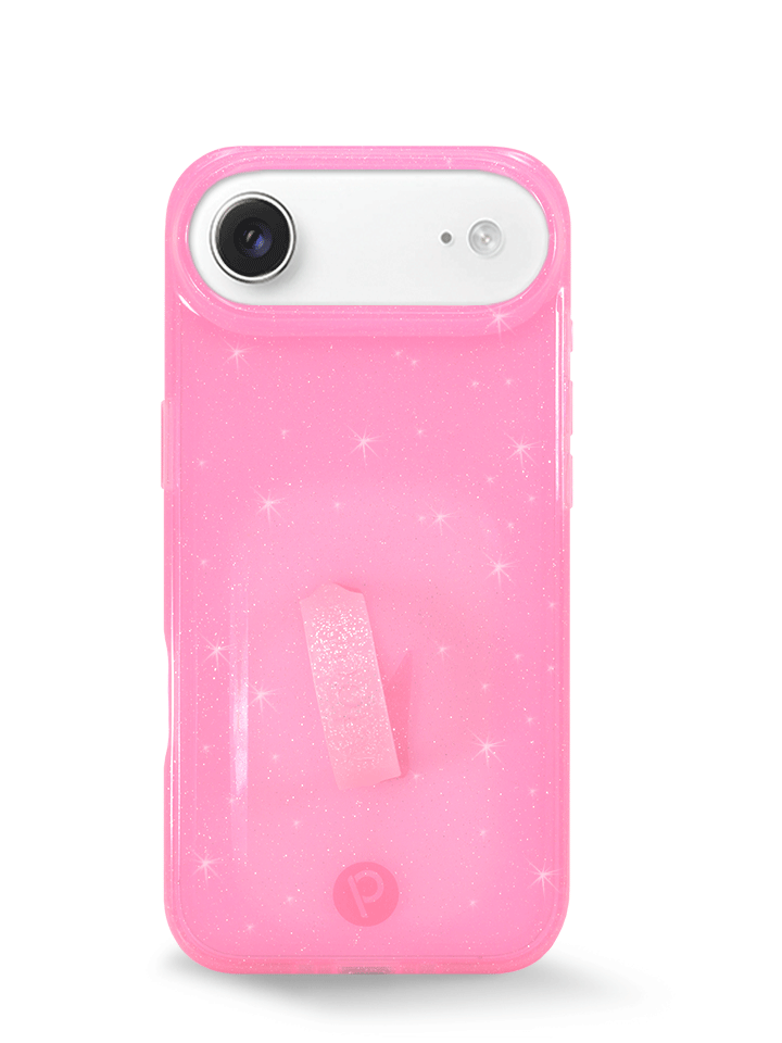 The iPhone 17 Air Clear Sparkle Pink Loopy Case.