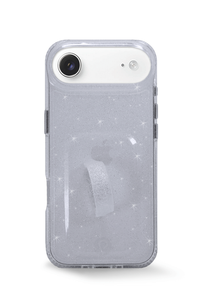 The iPhone Air Clear Sparkle Silver Loopy Case.