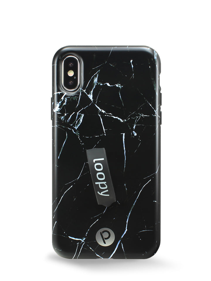The iPhone X/Xs Black Marble Loopy Case.