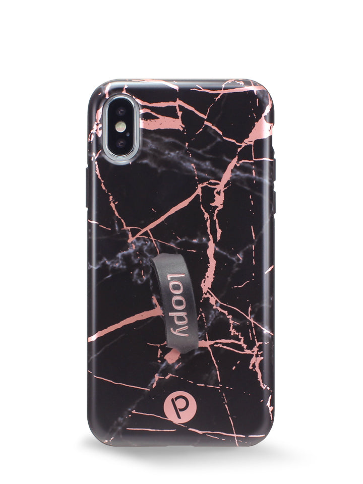 The iPhone X/Xs Black Rose Marble Metallic Loopy Case.