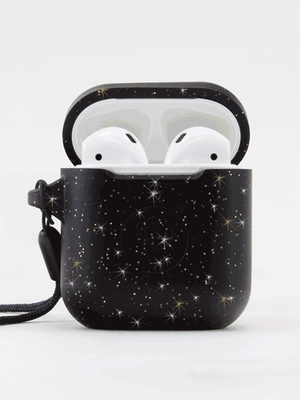 The Loopy Cases Sparkle Black Gold Apple AirPods case.