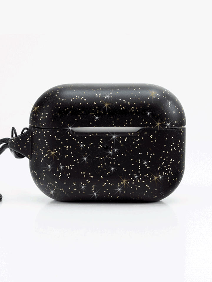 The Loopy Cases Sparkle Black Gold Apple AirPods Pro case.