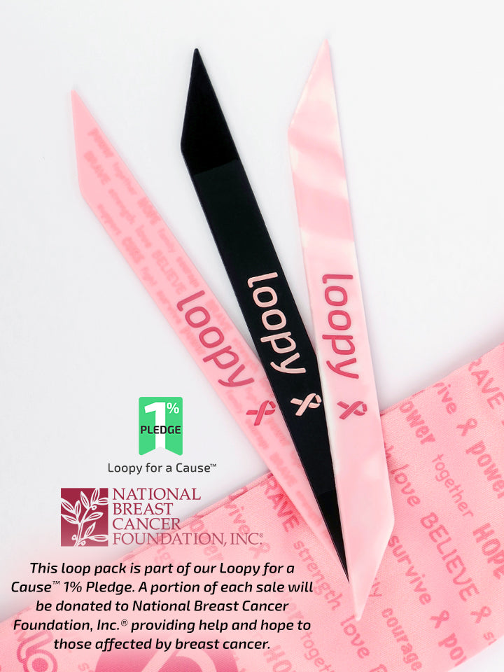 The Loopy Cases BCA Loop Pack with a description of our partnership with National Breast Cancer Foundation, Inc.