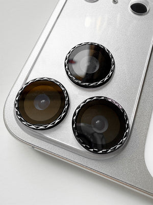 A close up a Loopy Cases Clear with Black Diamond Full Camera Tempered Glass. || feature-media