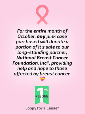 A photo with text saying for the entire month of October, any pink case purchased will donate a portion of its sale to our long-standing partner, National Breast Cancer Foundation, Inc., providing help and hope to those affected by breast cancer. || feature-media