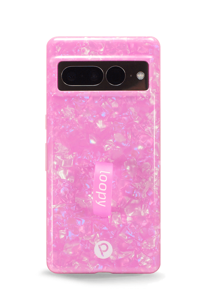 The Pixel 7 Pro Pink Opal Shell Loopy Case.
