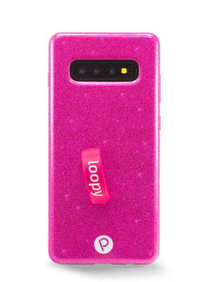 The Samsung Galaxy S10 Plus Sparkle Hot Pink Loopy Case.