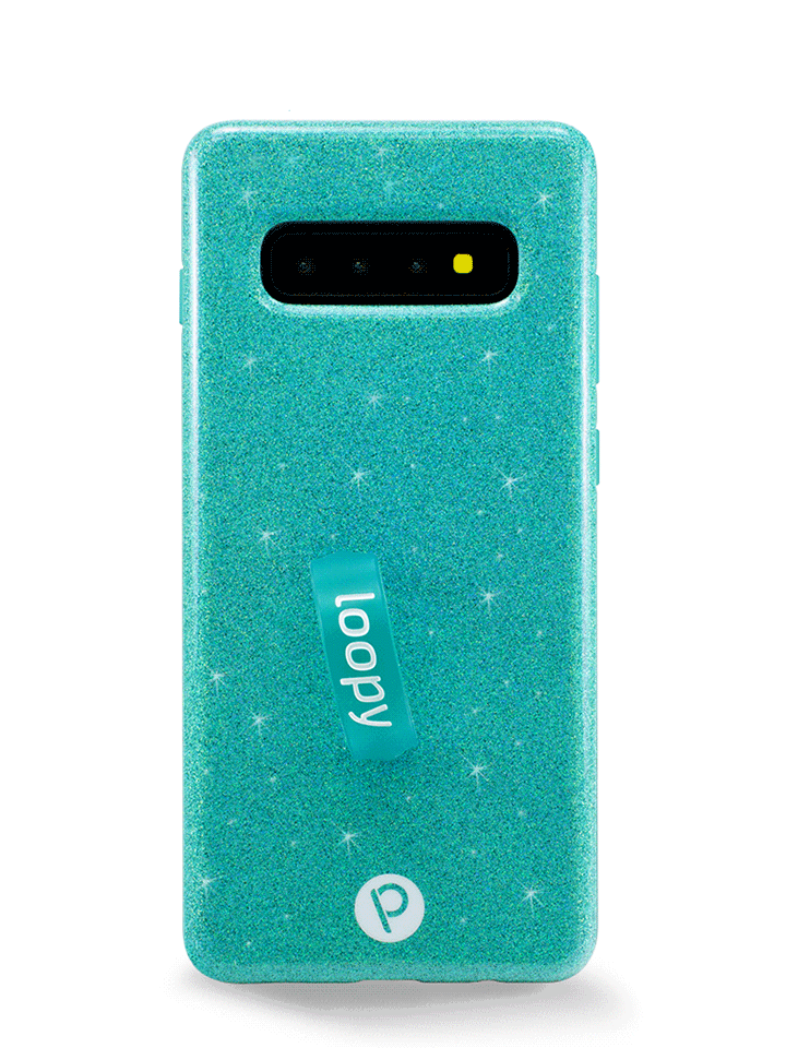 The Samsung Galaxy S10 Plus Sparkle Turquoise Loopy Case.