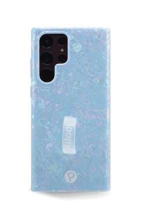 The Samsung Galaxy S22 Ultra Blue Opal Shell Loopy Case.