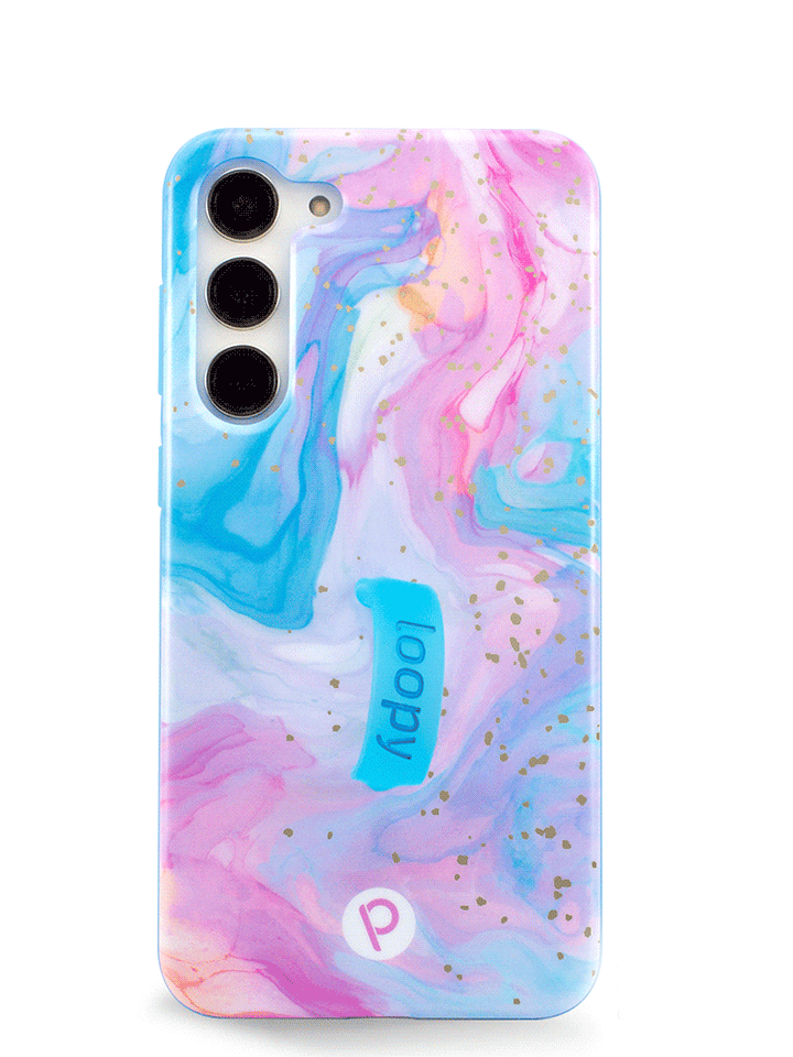 The Samsung Galaxy S23 Plus Cotton Candy Swirl Loopy Case.