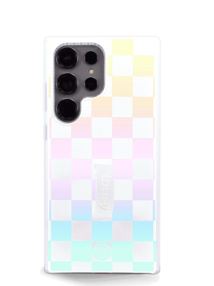 The Samsung Galaxy S23 Ultra Pearl Checkered Loopy Case.