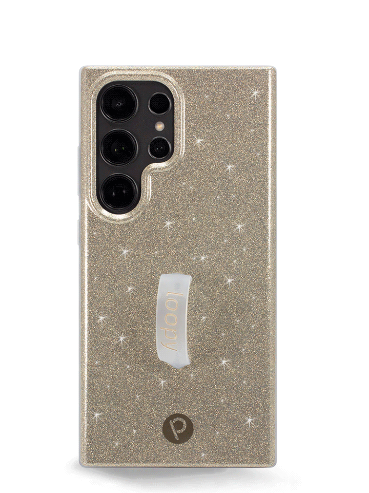 The Samsung Galaxy S24 Ultra Champagne Sparkle Loopy Case.